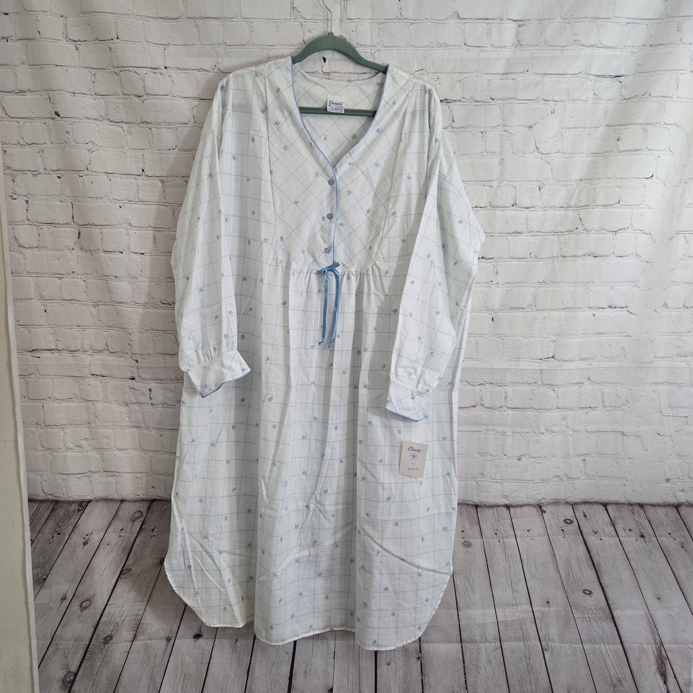 Carolee White and Blue Plaid Floral Nightgown XL Tradwife‎ Modest